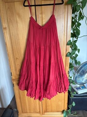 Women's Red Tiered Maxi Skirt